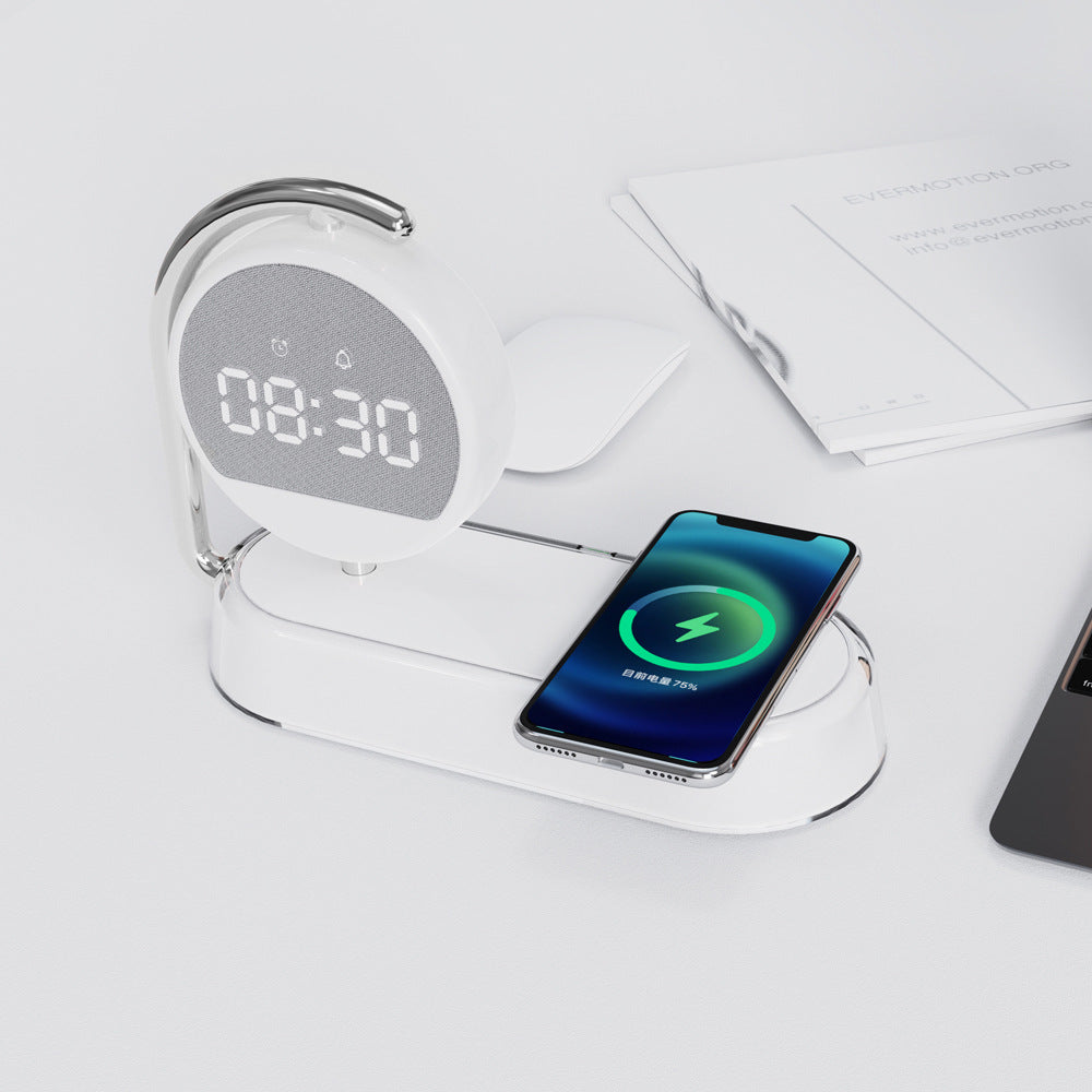 3-in-1 desktop charger and clock on a nightstand