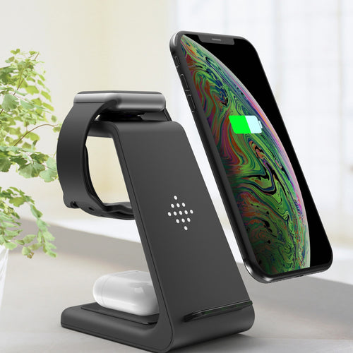 3-in-1 wireless charging stand with phone, watch, and earbuds