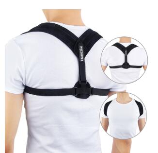Adjustable posture corrector back brace shown in black