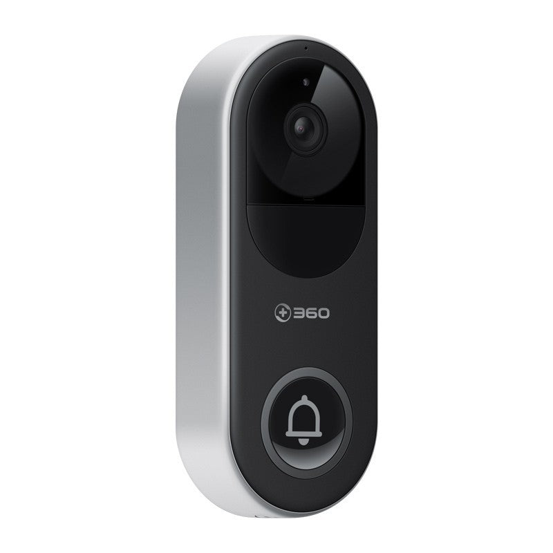 Black smart video doorbell mounted at front entrance
