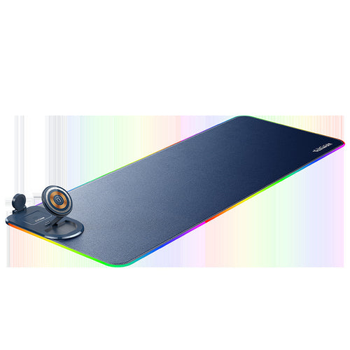 Close-up of desk mat's wireless charging area