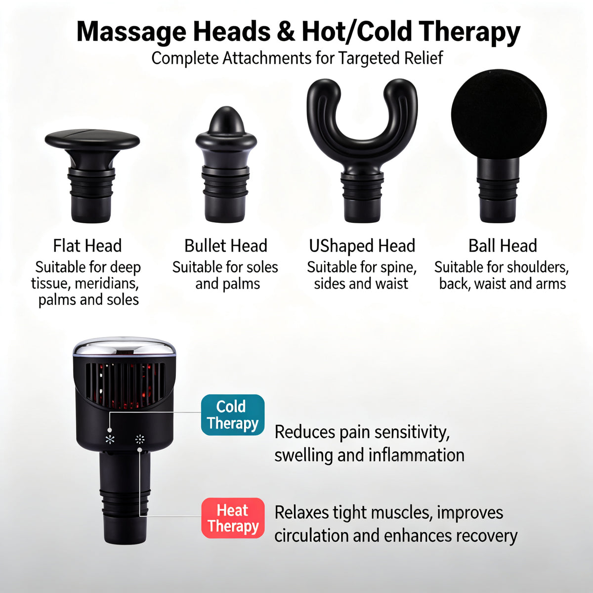 Close-up of interchangeable massage gun heads