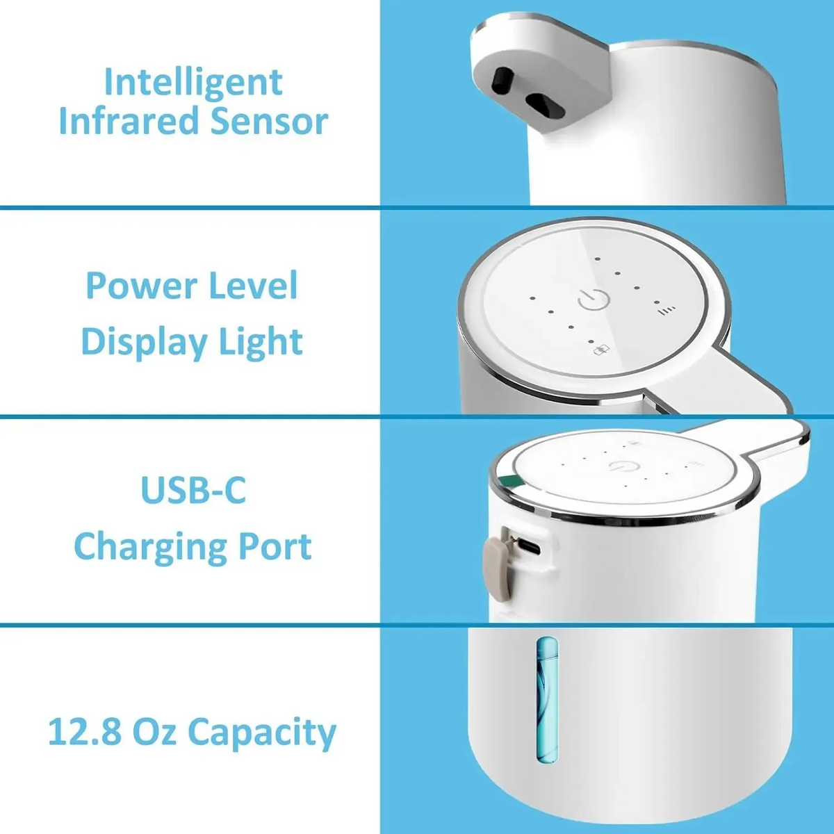 Close-up of soap dispenser foam adjustment buttons