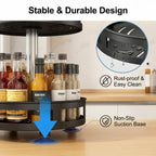 Close-up of spice rack's 360° turntable base
