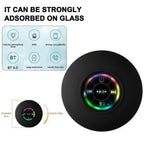 Close-up of waterproof Bluetooth speaker with LED light glowing