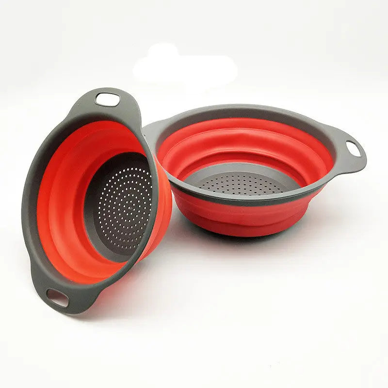 Collapsed silicone colander showing compact storage size