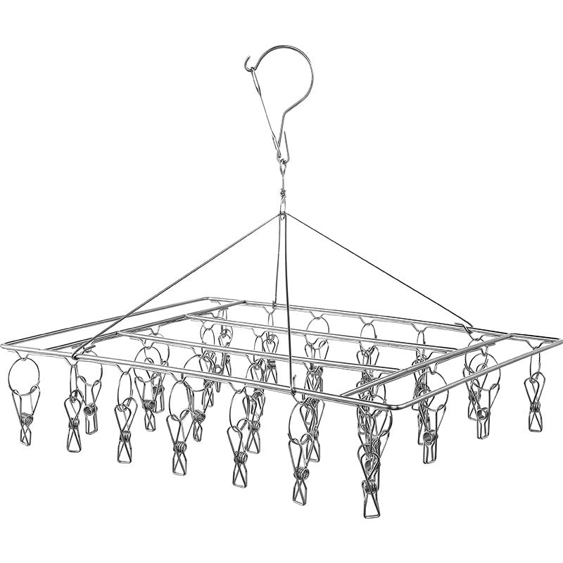 Collapsible stainless steel drying rack with clips
