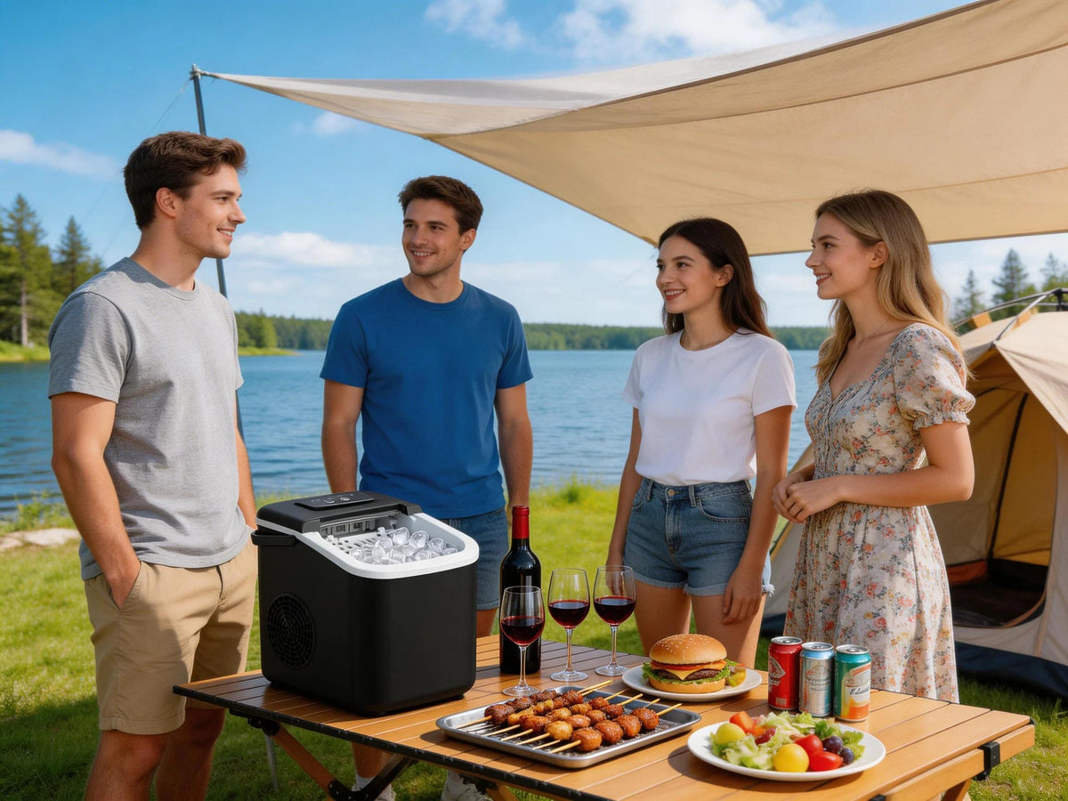 Compact ice maker used for camping and outdoor use