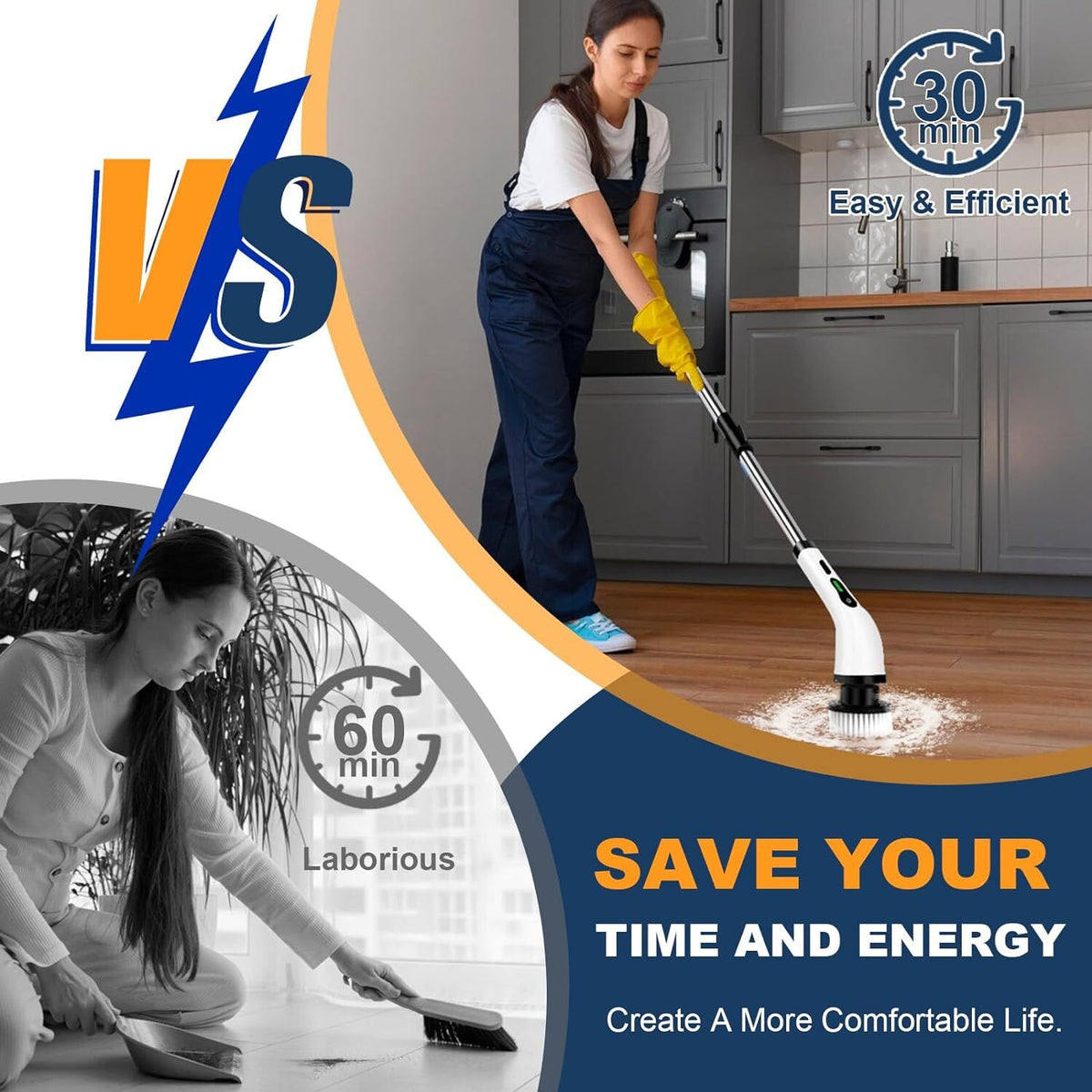 Cordless electric spin scrubber with extendable handle