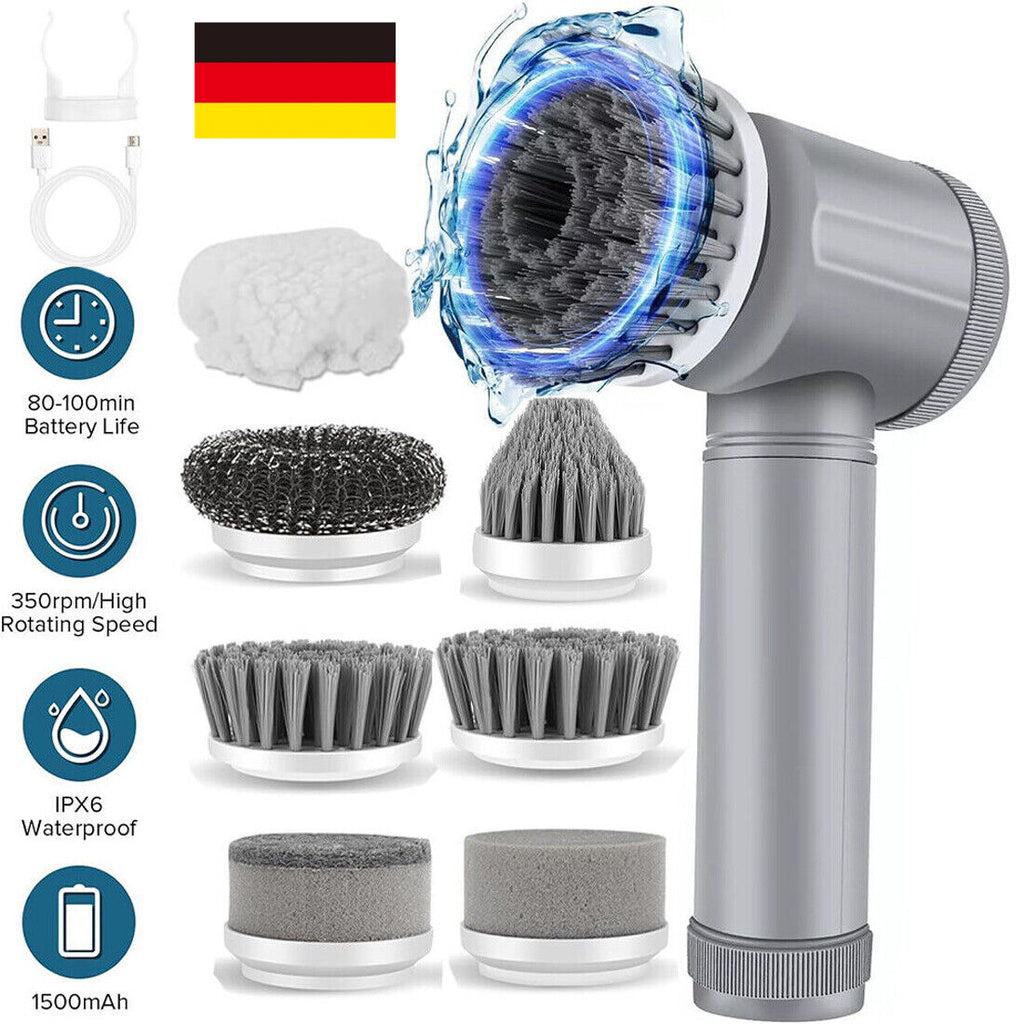 Cordless electric spin scrubber with gray handle