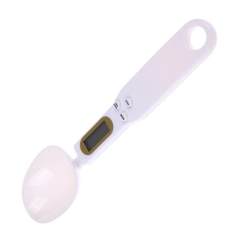 Digital cup scale with LCD display showing weight reading in White color