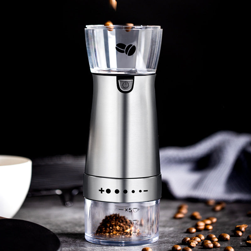 Electric coffee grinder in stainless steel finish