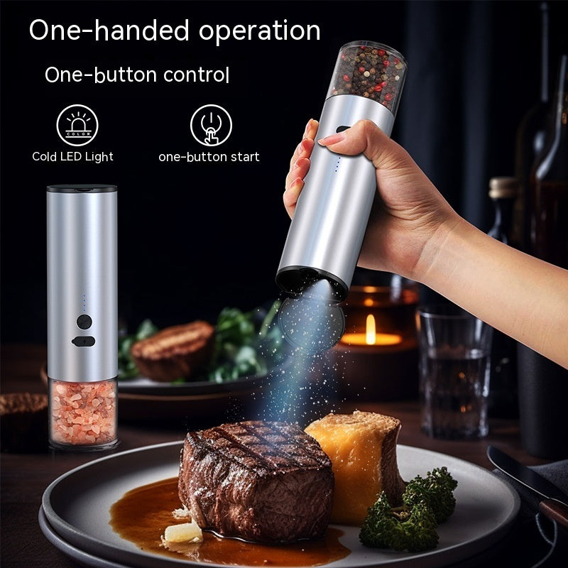Electric salt and pepper grinder set in white