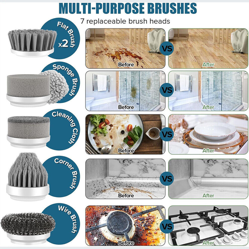 Electric scrubber with seven interchangeable brush heads