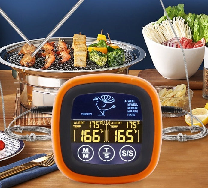 Food thermometer used while cooking on stovetop