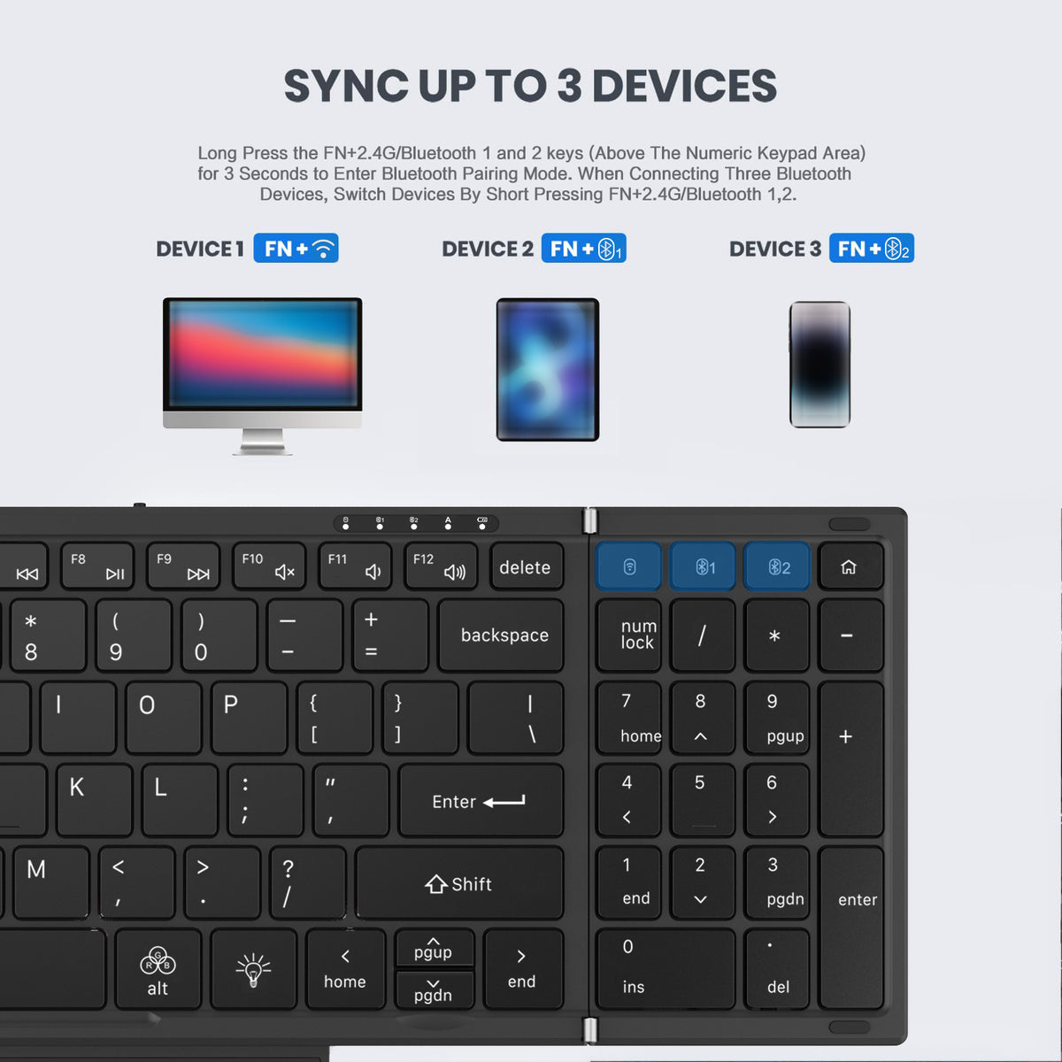 Keyboard shown with included charging cable