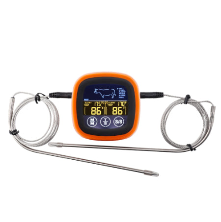 Kitchen oven thermometer shown with probe attached