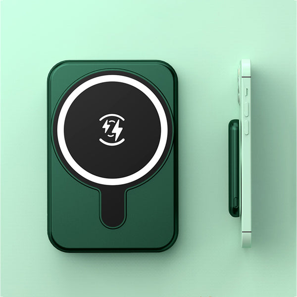 Mini 5000mAh power bank attached to a phone