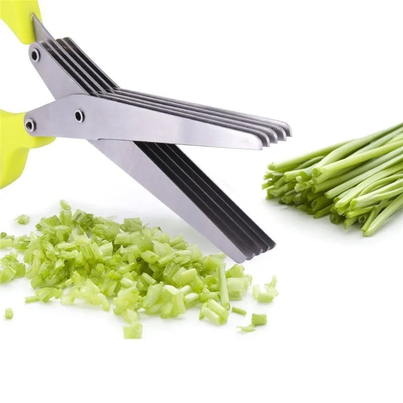 Multi-layer stainless steel herb scissors in green