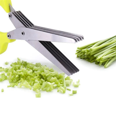 Multi-layer stainless steel herb scissors in green