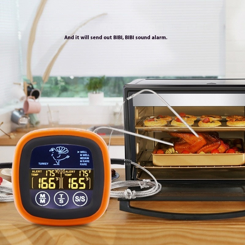 Orange digital food thermometer with probe