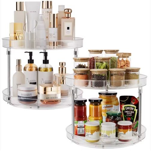 Pack of 2 rotating spice racks on a kitchen counter