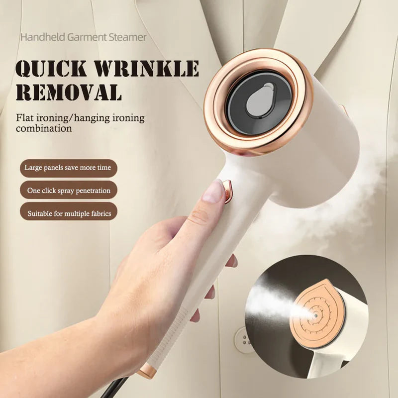 Portable fabric garment steamer in beige color