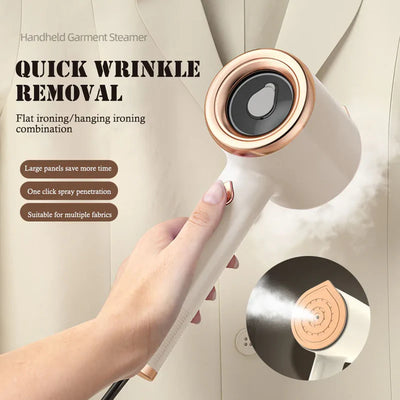 Portable fabric garment steamer in beige color