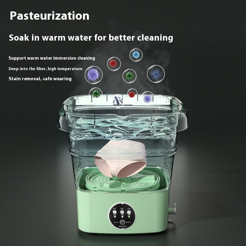 Portable laundry machine shown in lake blue color option