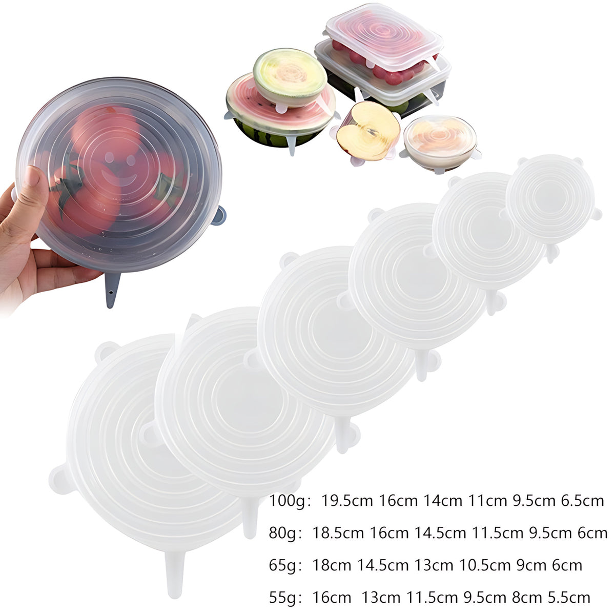 Round silicone stretch lids in blue