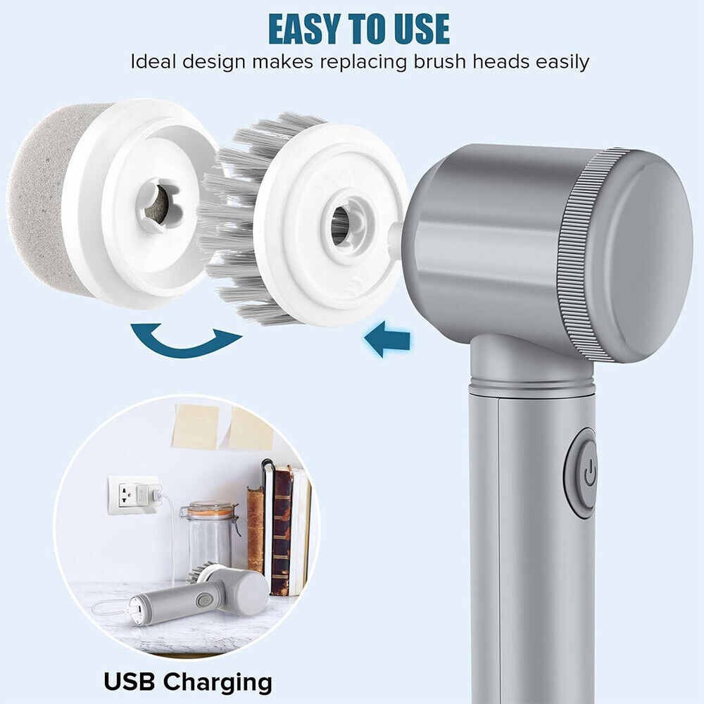 Spin scrubber being used to clean bathroom tile