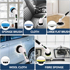 Spin scrubber brush heads laid out for different surfaces