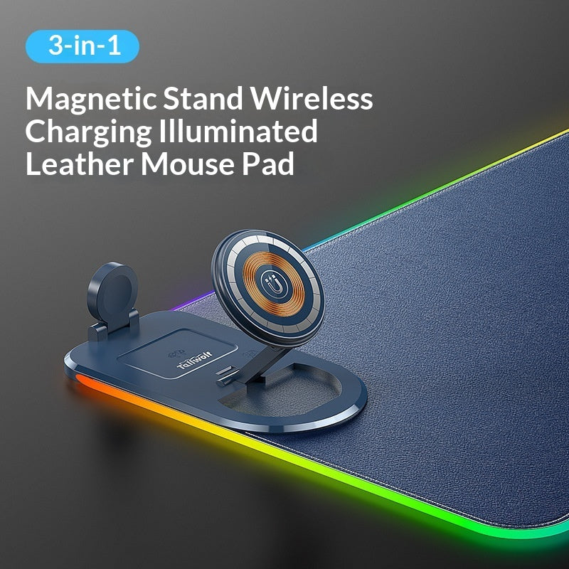 Wireless charging desk mat with included data cable