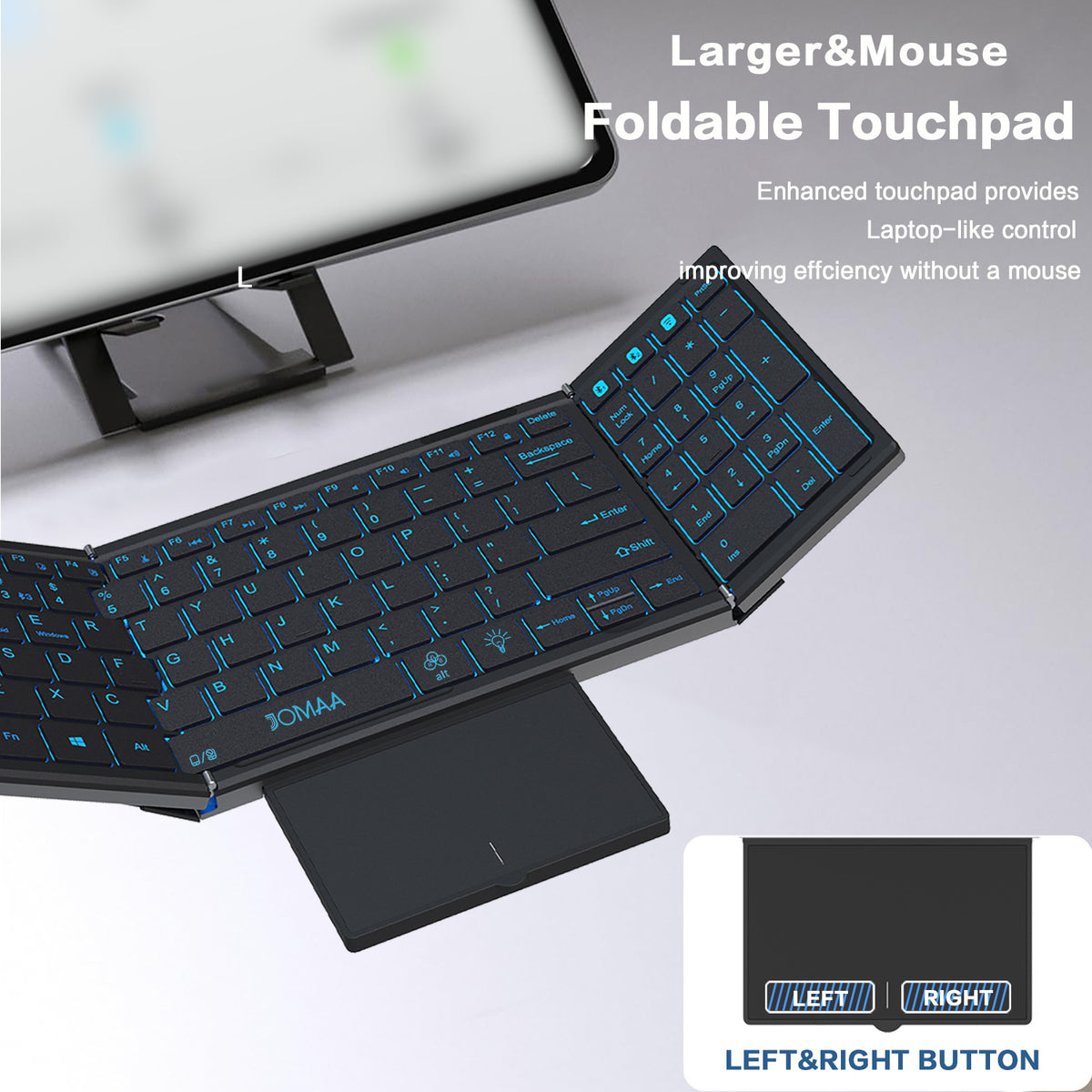Wireless foldable keyboard used with a tablet